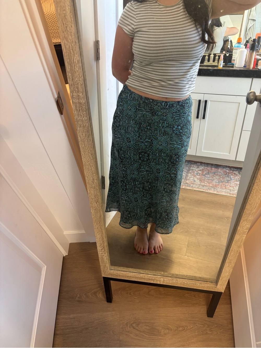 East 5th Teal Patterned Midi Skirt